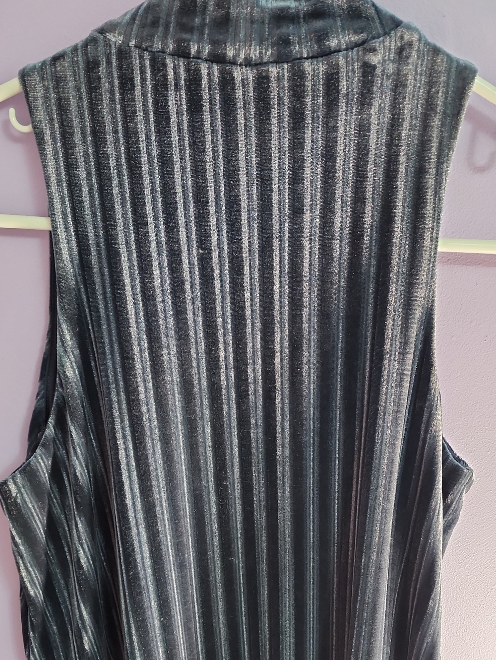 Velvet Ribbed Blue Mock Neck Dress - Picture 3 of 5
